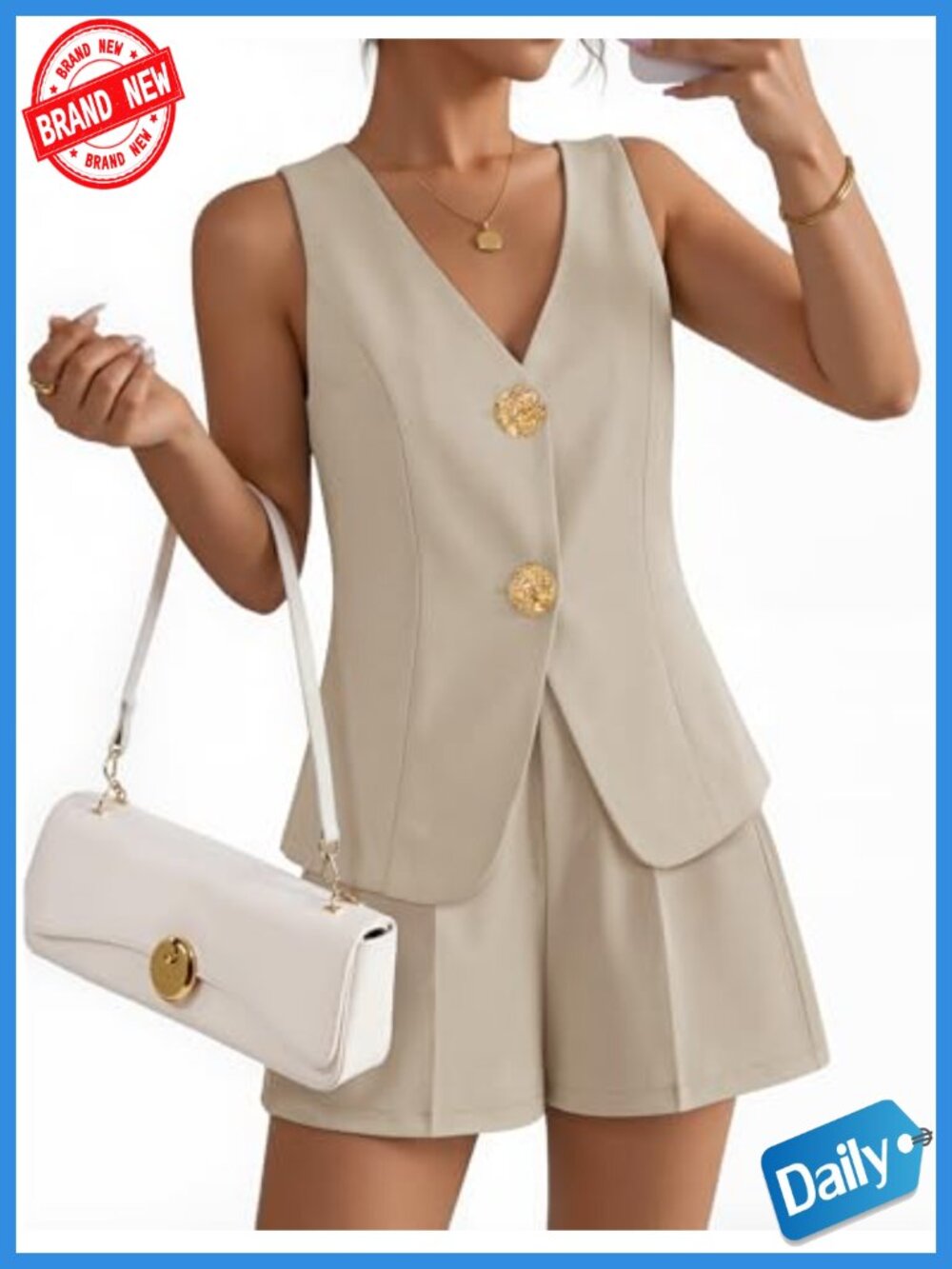 Women's 2 Piece Short Set Vest and Shorts Business Casual Outfit